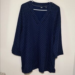 Lands’ End Women’s XL Blue‎ Polka Dot V Neck 3/4 Sleeve Blouse